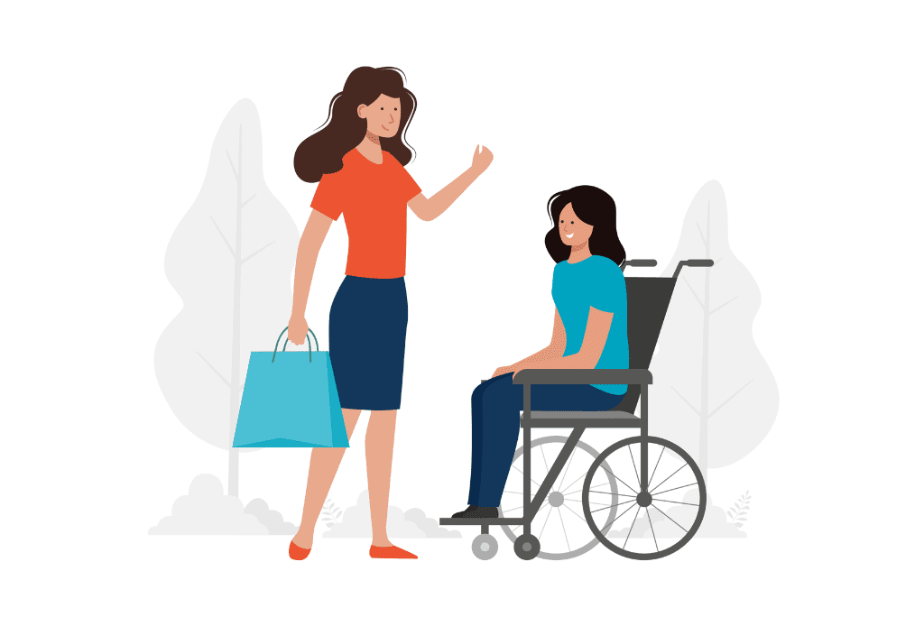 Woman talking to another woman in a wheelchair illustration